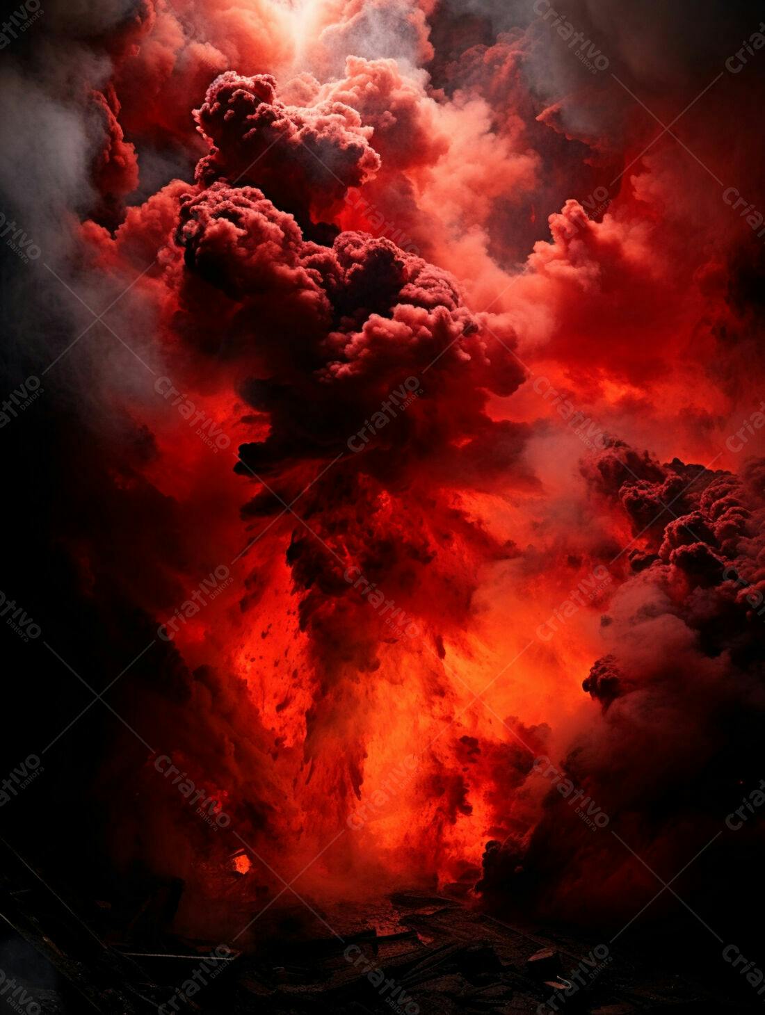 Explosão de fogo vermelho e fumaça