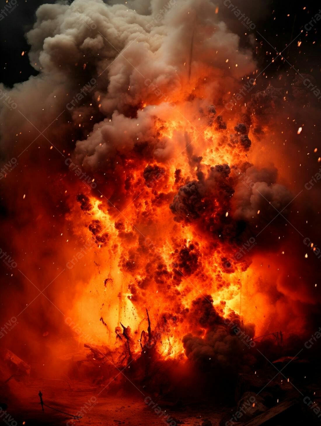 Explosão de fogo intenso e fumaça