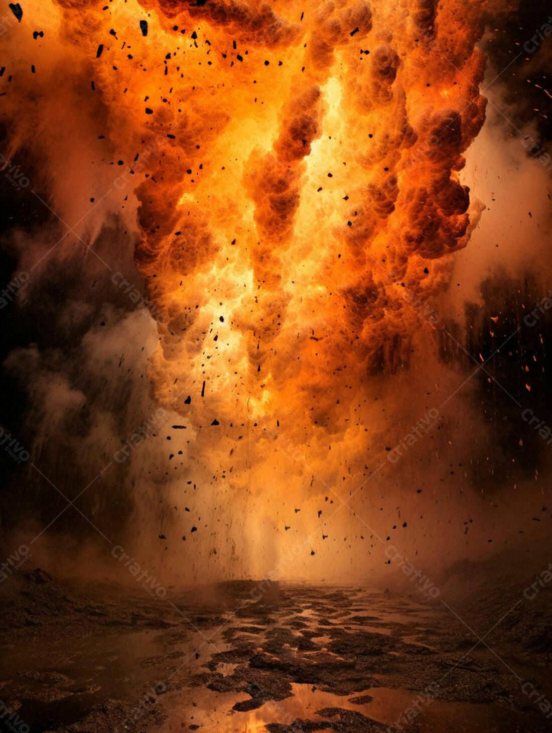 Explosão de fogo intensa e destrutiva