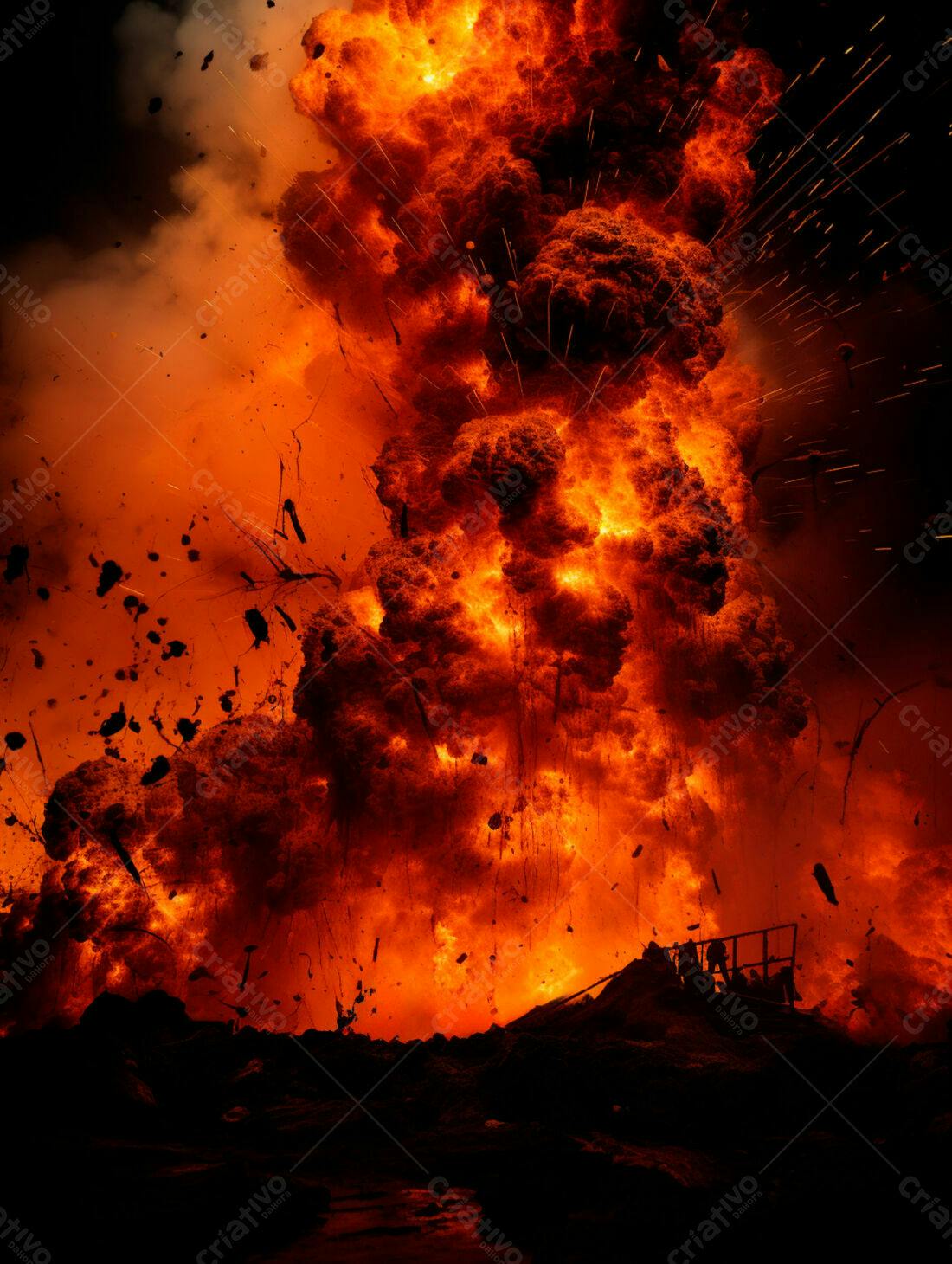 Explosão gigante de fogo e fumaça