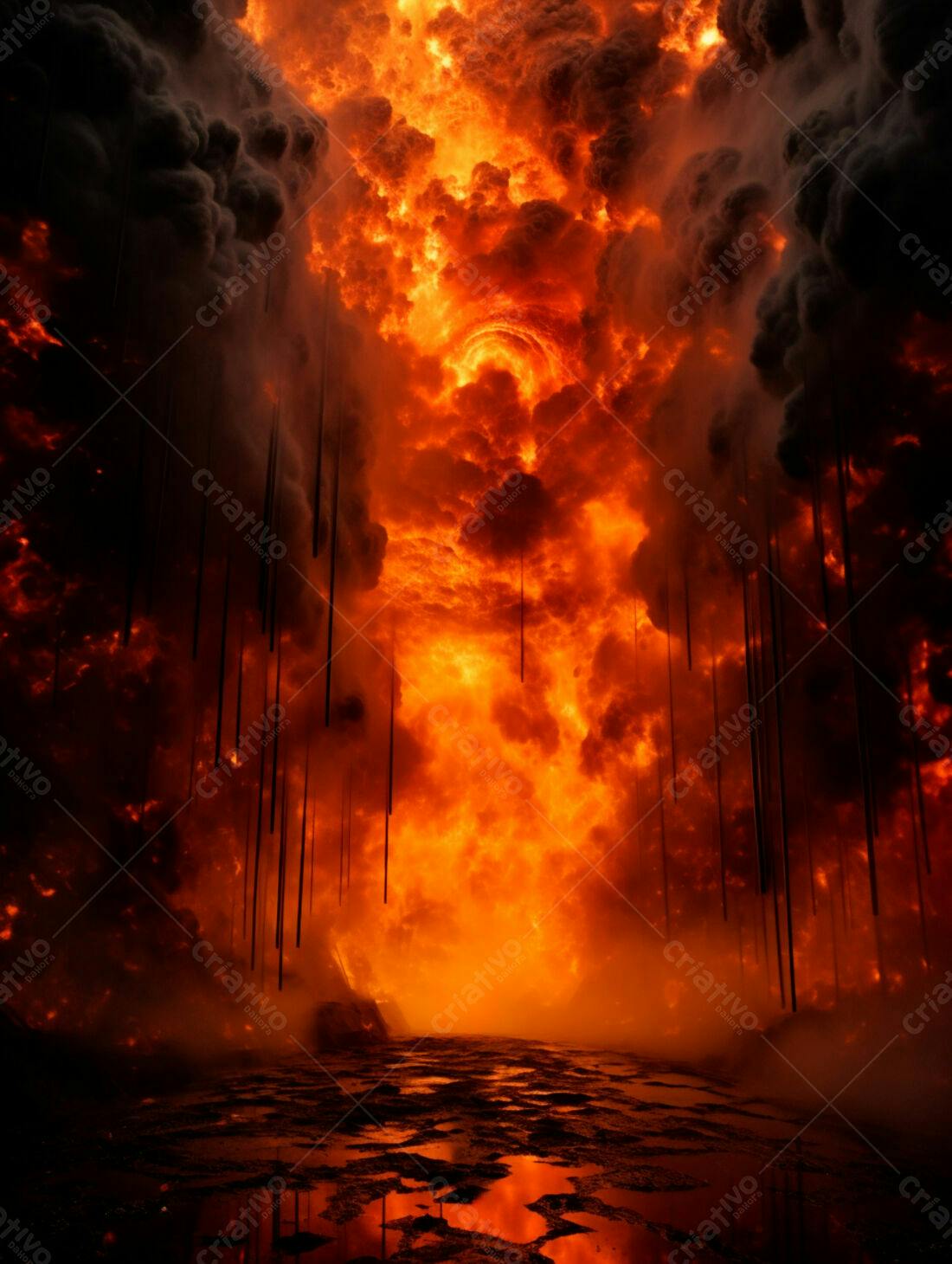 Inferno de Fogo e Nuvens Escuras