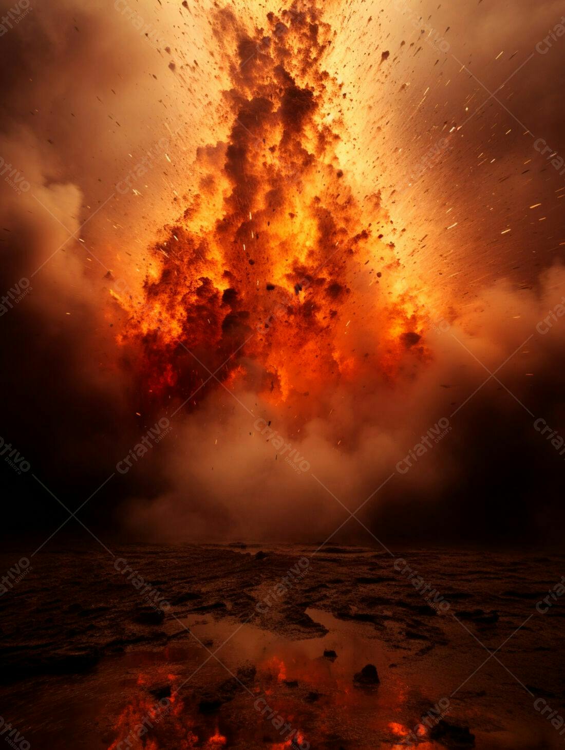 Explosão vulcânica intensa cores laranja e vermelho