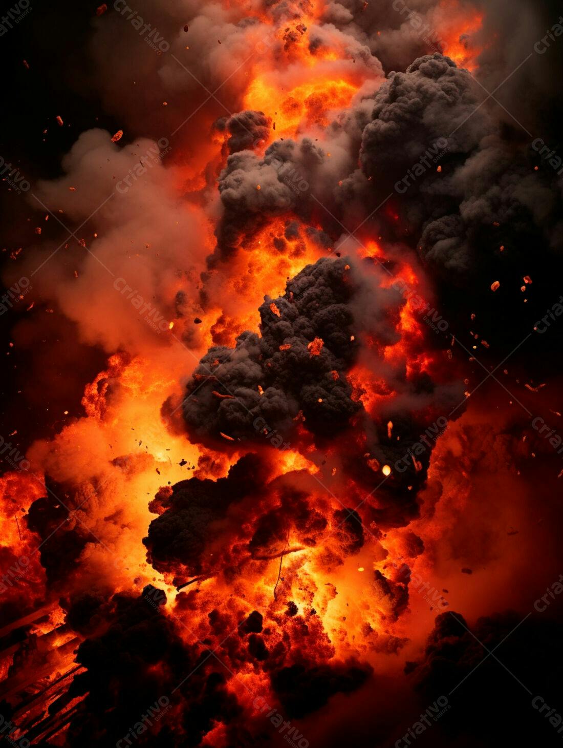 Explosão intensa de fogo e fumaça