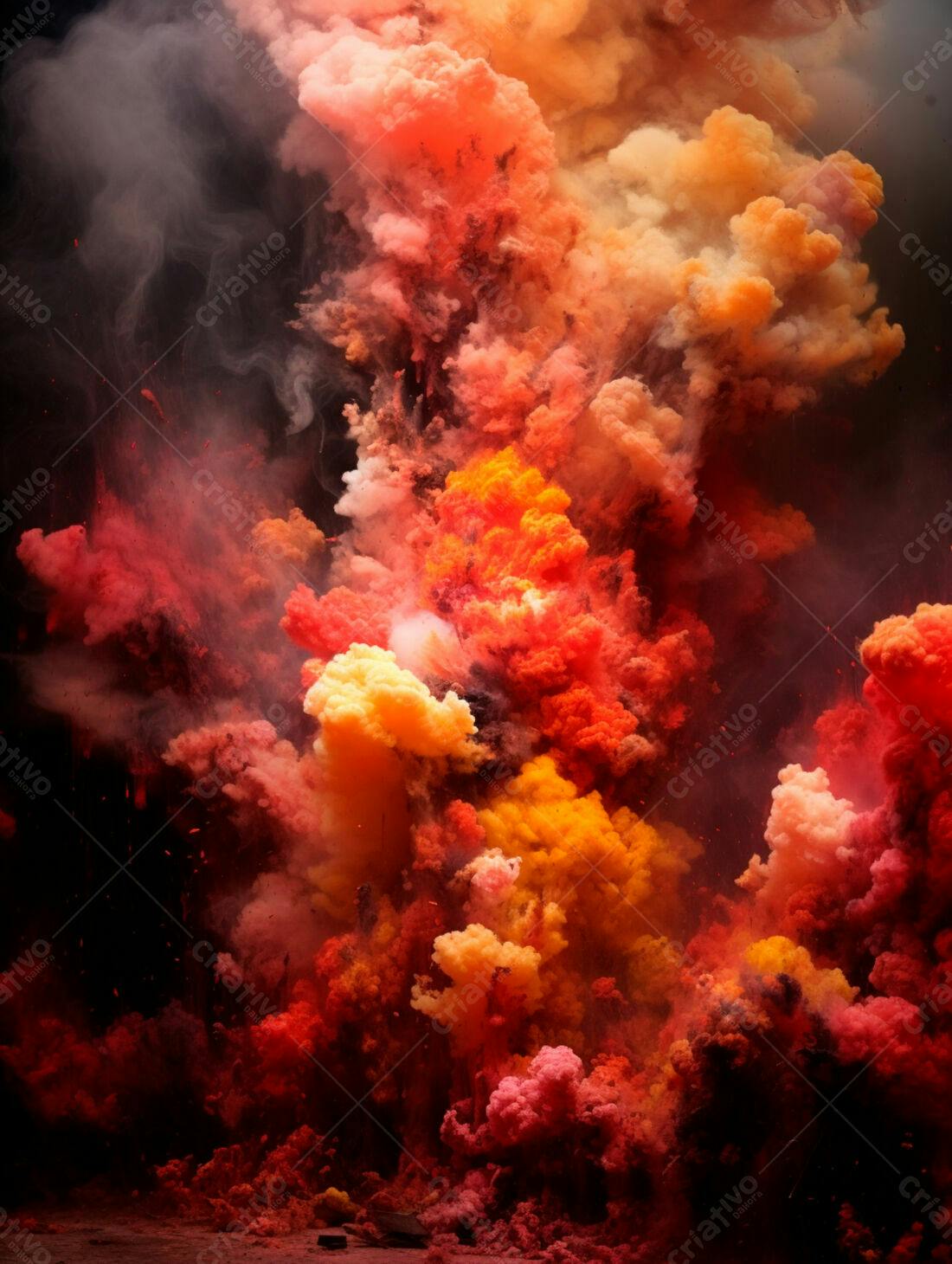 Explosão de cores vibrantes em tons vermelhos e amarelos