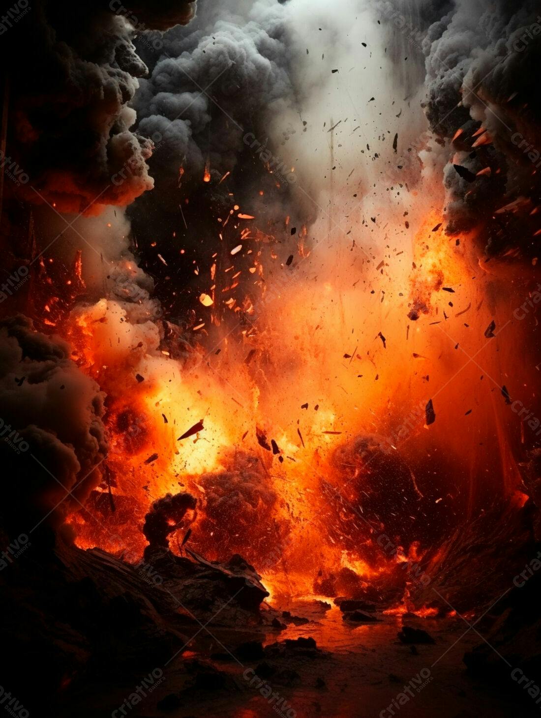 Erupção vulcânica intensa com lava e fumaça