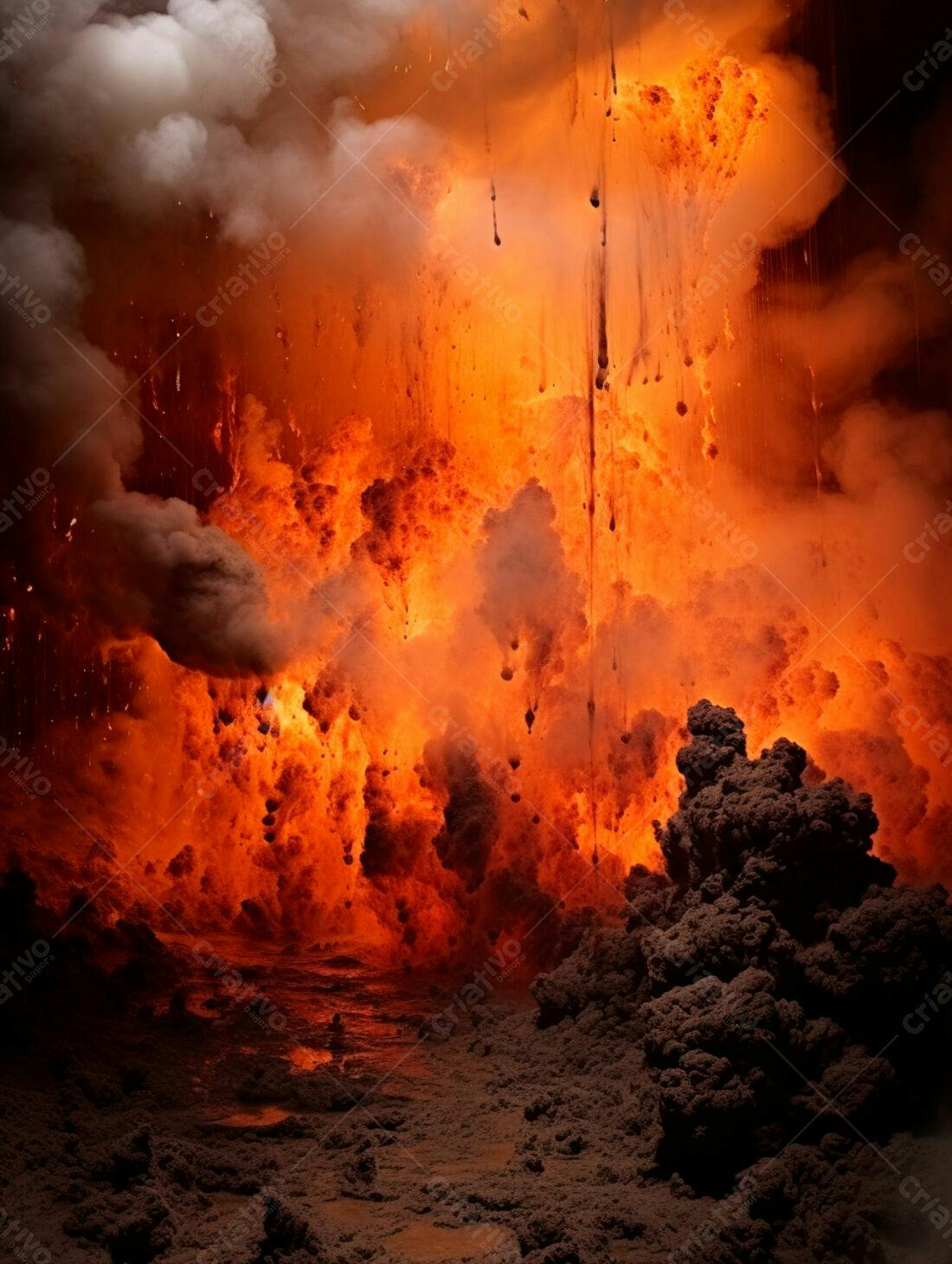 Erupção vulcânica intensa tons laranja e cinza