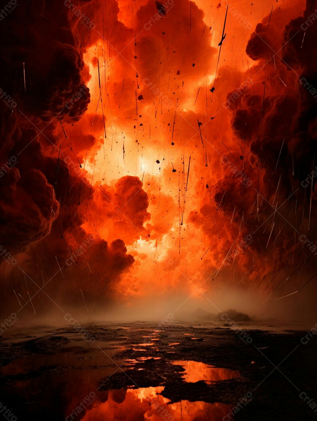 Chuva de fogo infernal paisagem apocalíptica