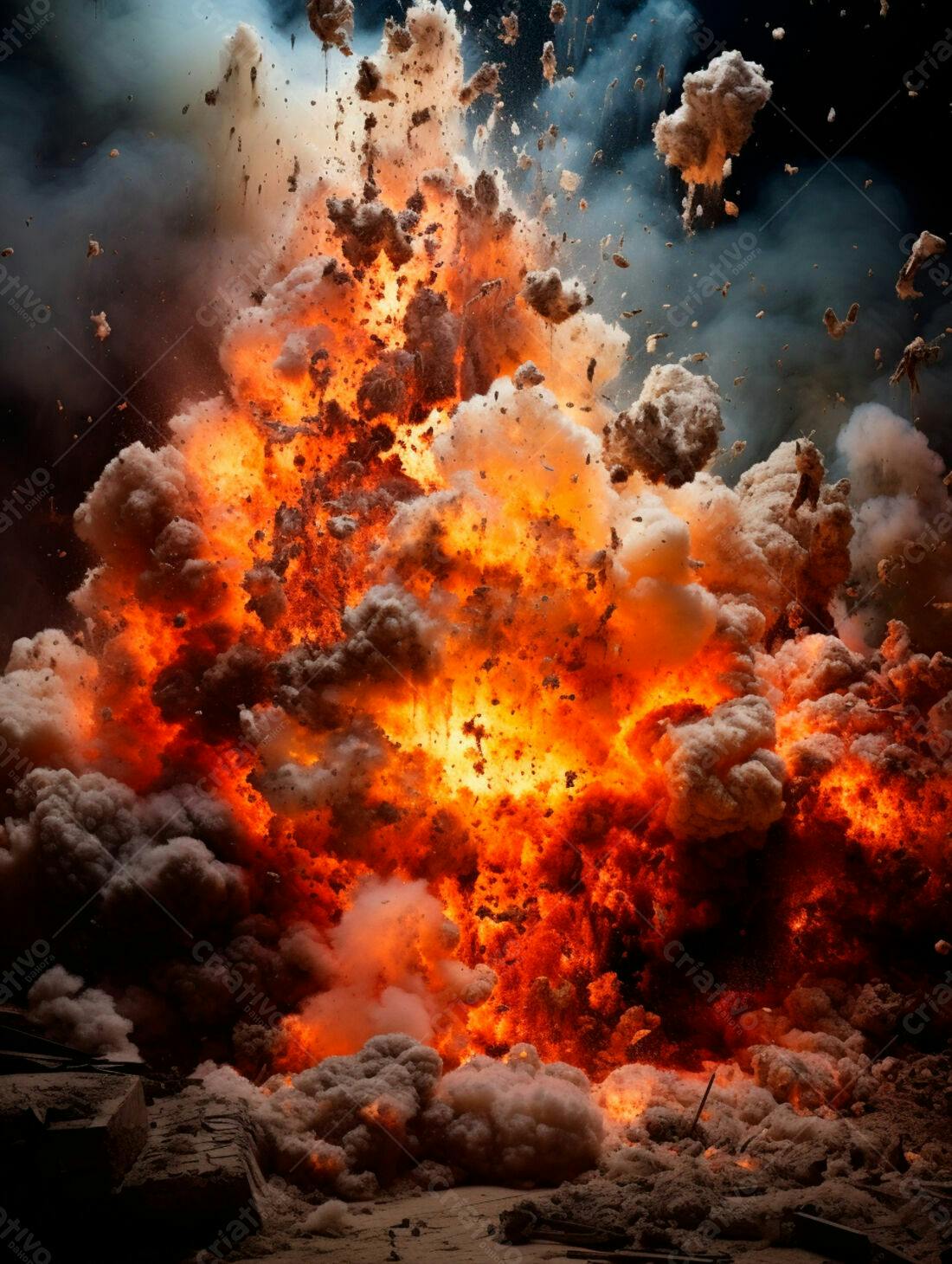 Explosão intensa com fogo e fumaça