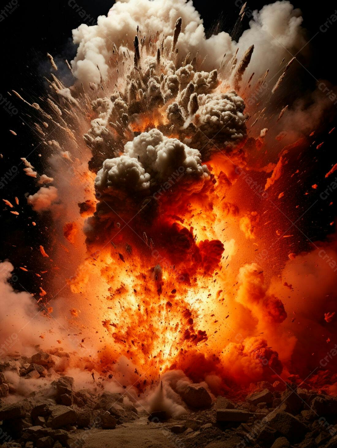 Explosão intensa com fumaça e fogo