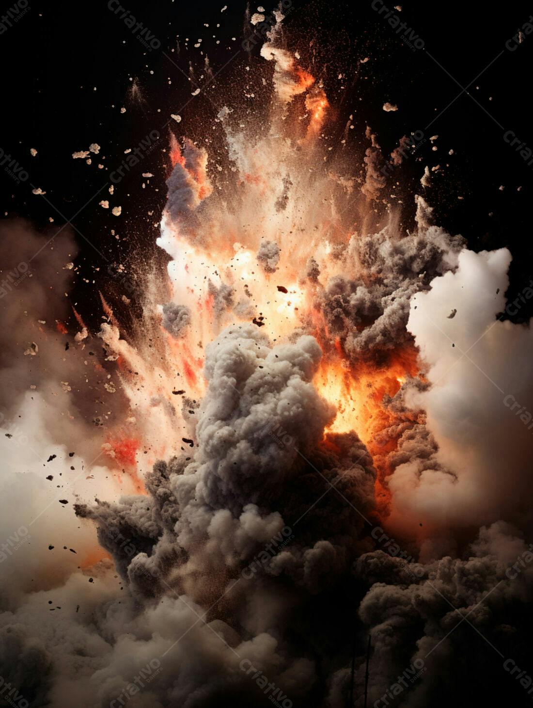 Explosão intensa com fumaça e fogo