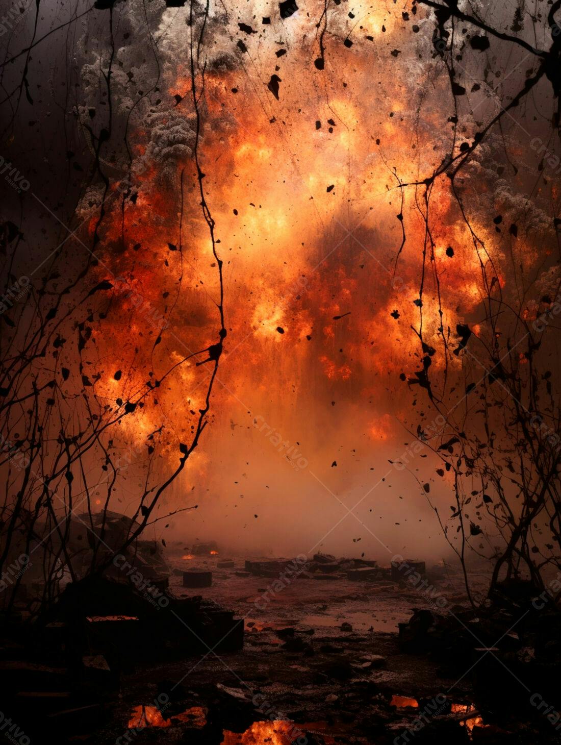 Explosão de fogo infernal paisagem desolada