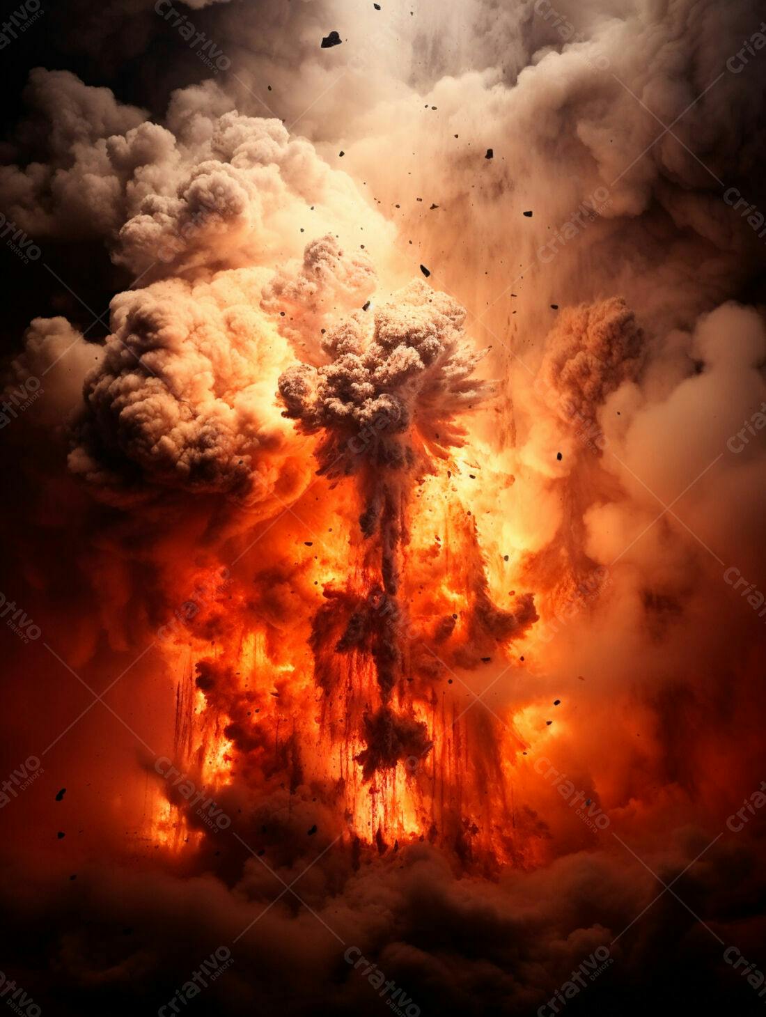 Explosão colossal de fogo e fumaça