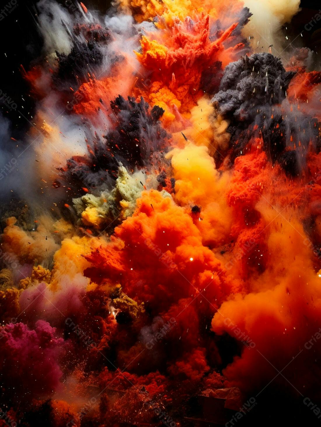 Explosão de cores vibrantes em tons de laranja e vermelho