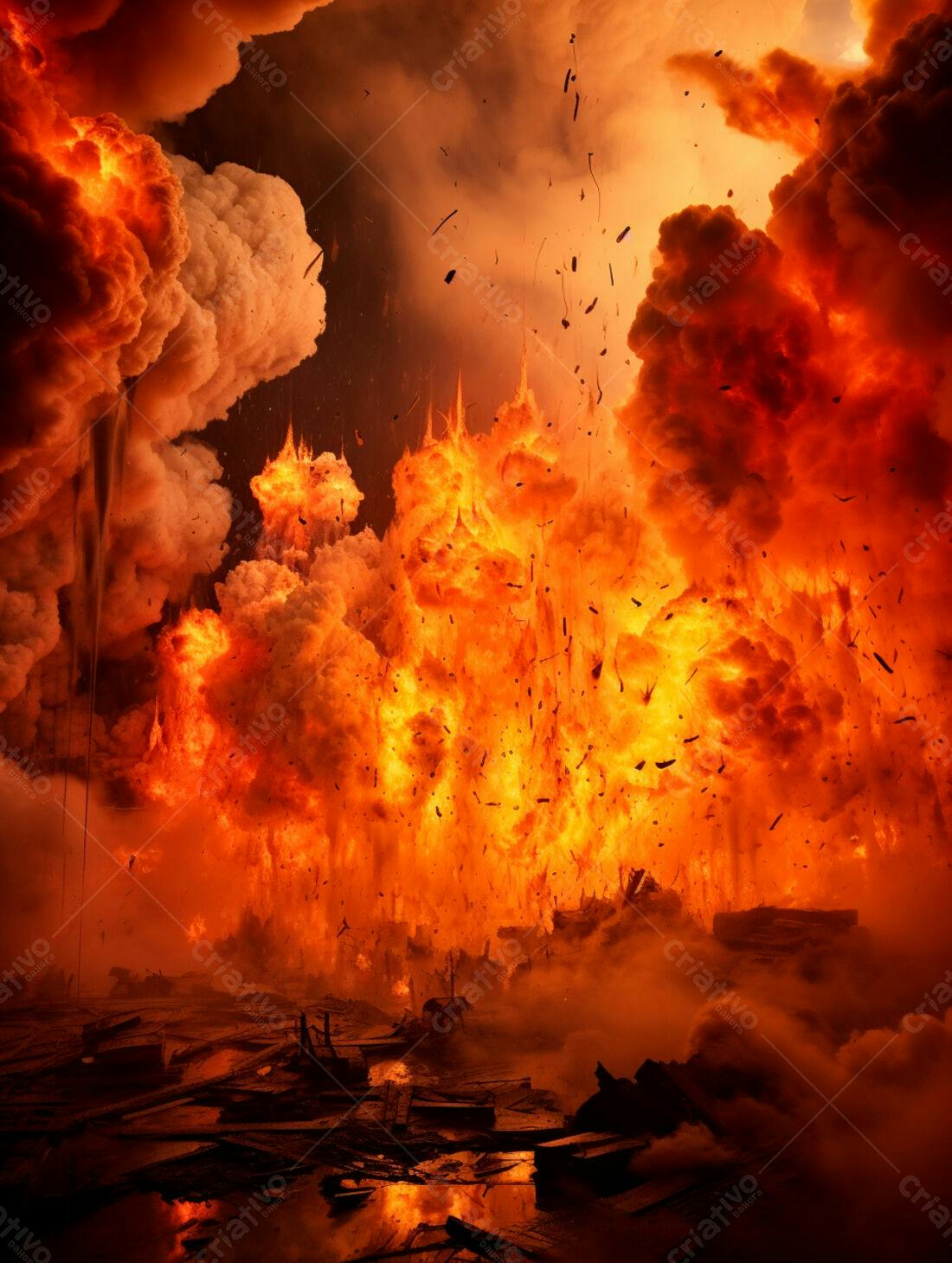 Explosão de fogo intensa e destrutiva