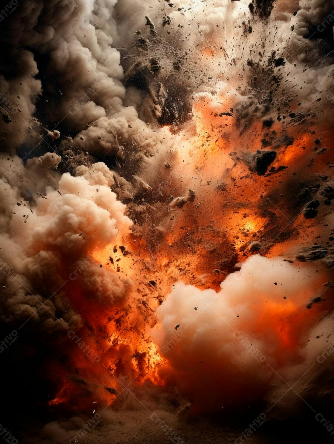 Explosão gigante com fumaça laranja e marrom