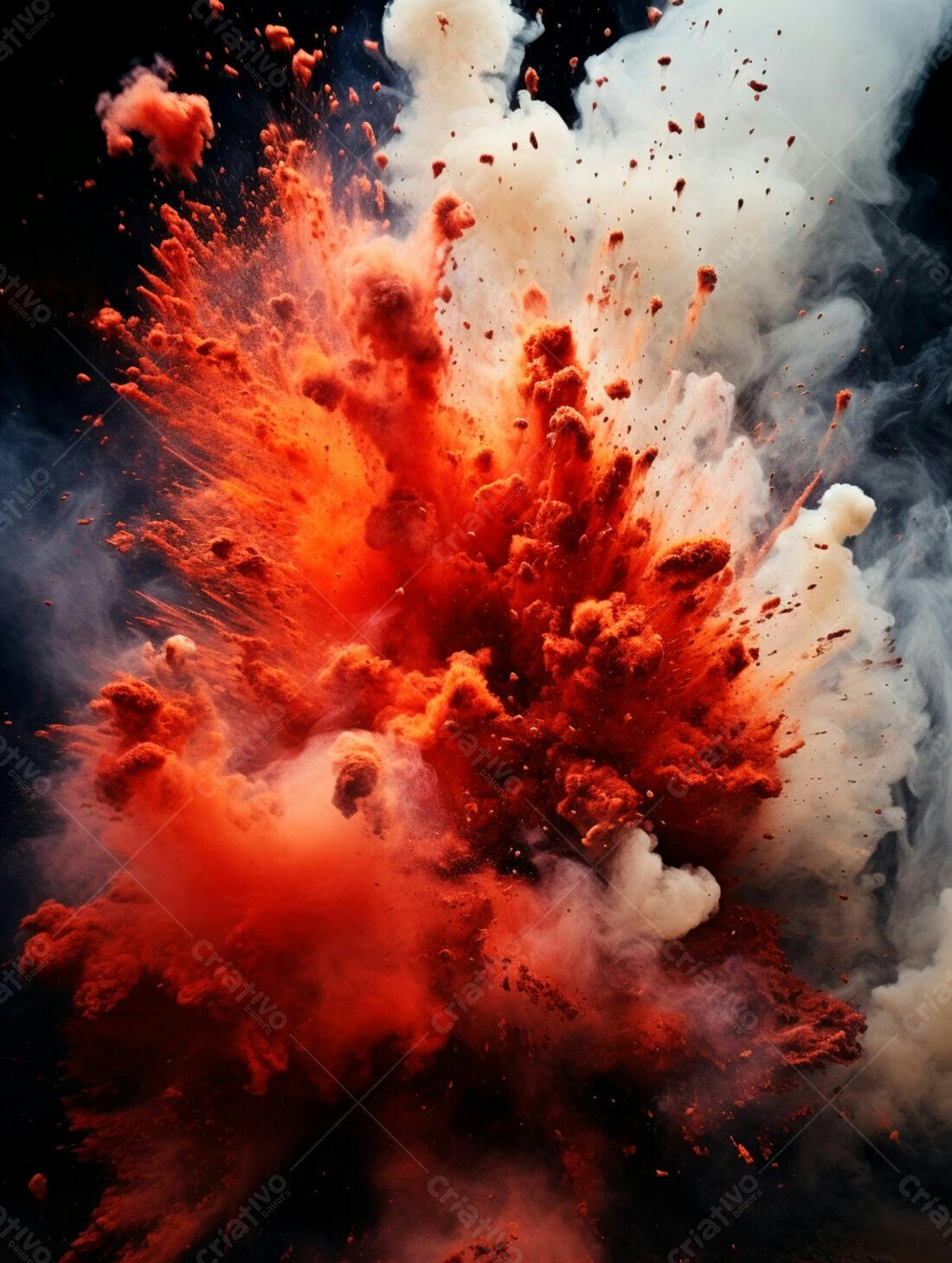 Explosão de pó vermelho e branco