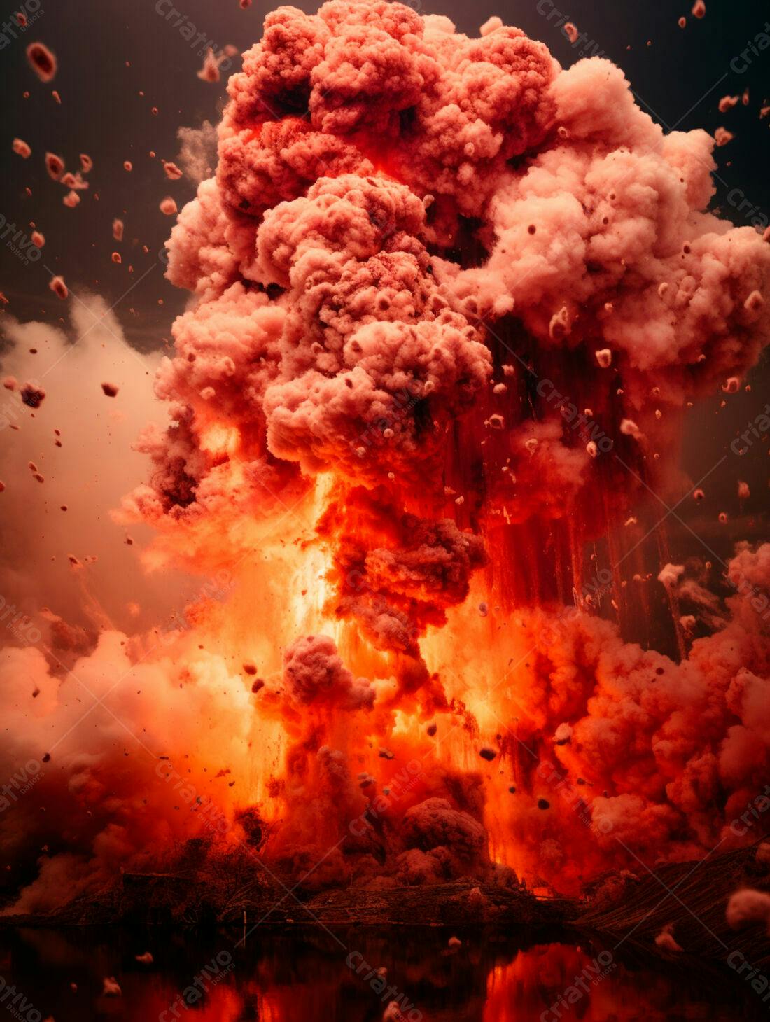 Explosão gigante tons de vermelho e laranja