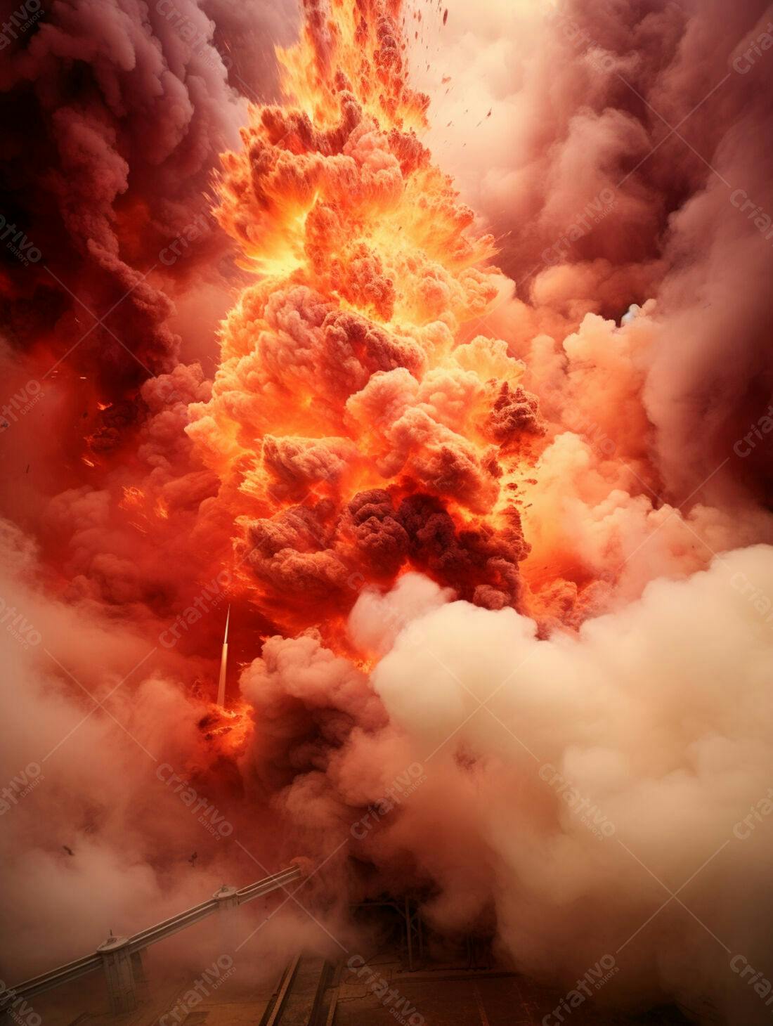 Explosão de Fogo e Nuvens de Fumaça
