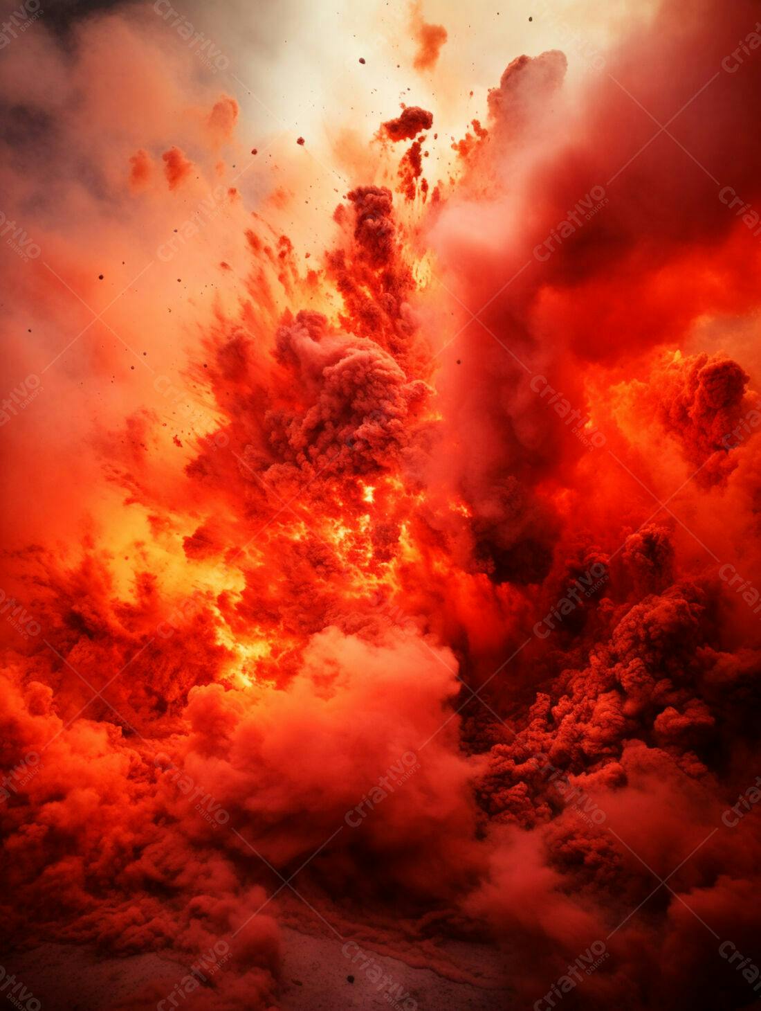 Explosão vulcânica tons de vermelho