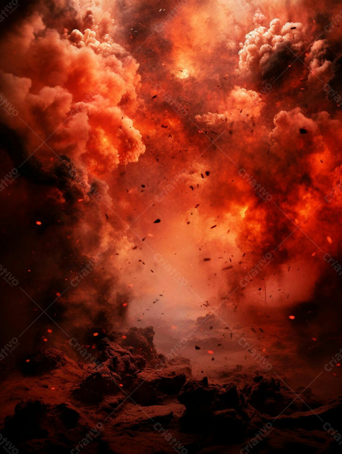 Explosão infernal paisagem apocalíptica