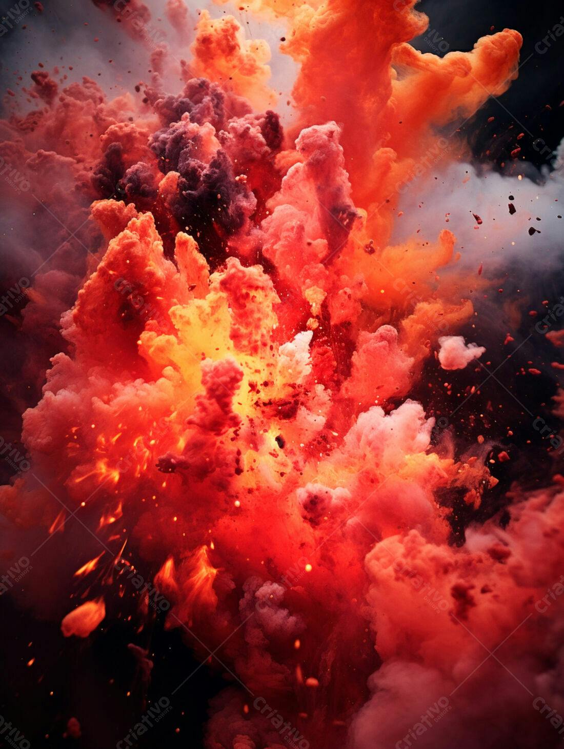 Explosão de cores vibrantes em tons de vermelho e laranja