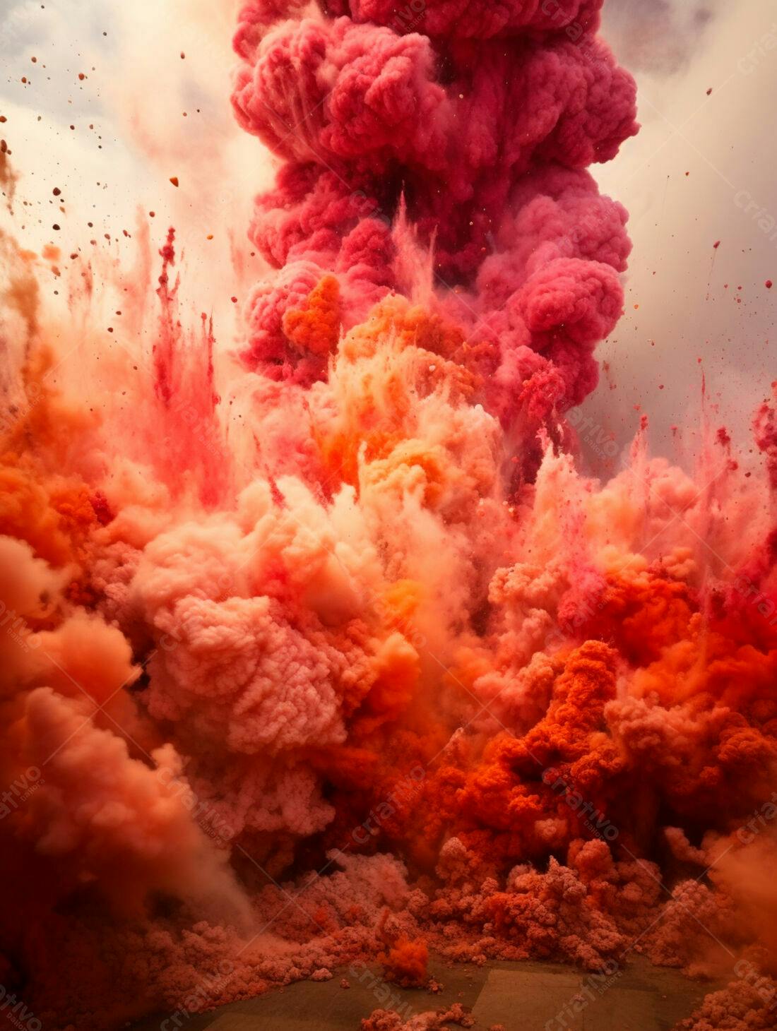 Explosão de pó colorido tons vermelhos e laranjas