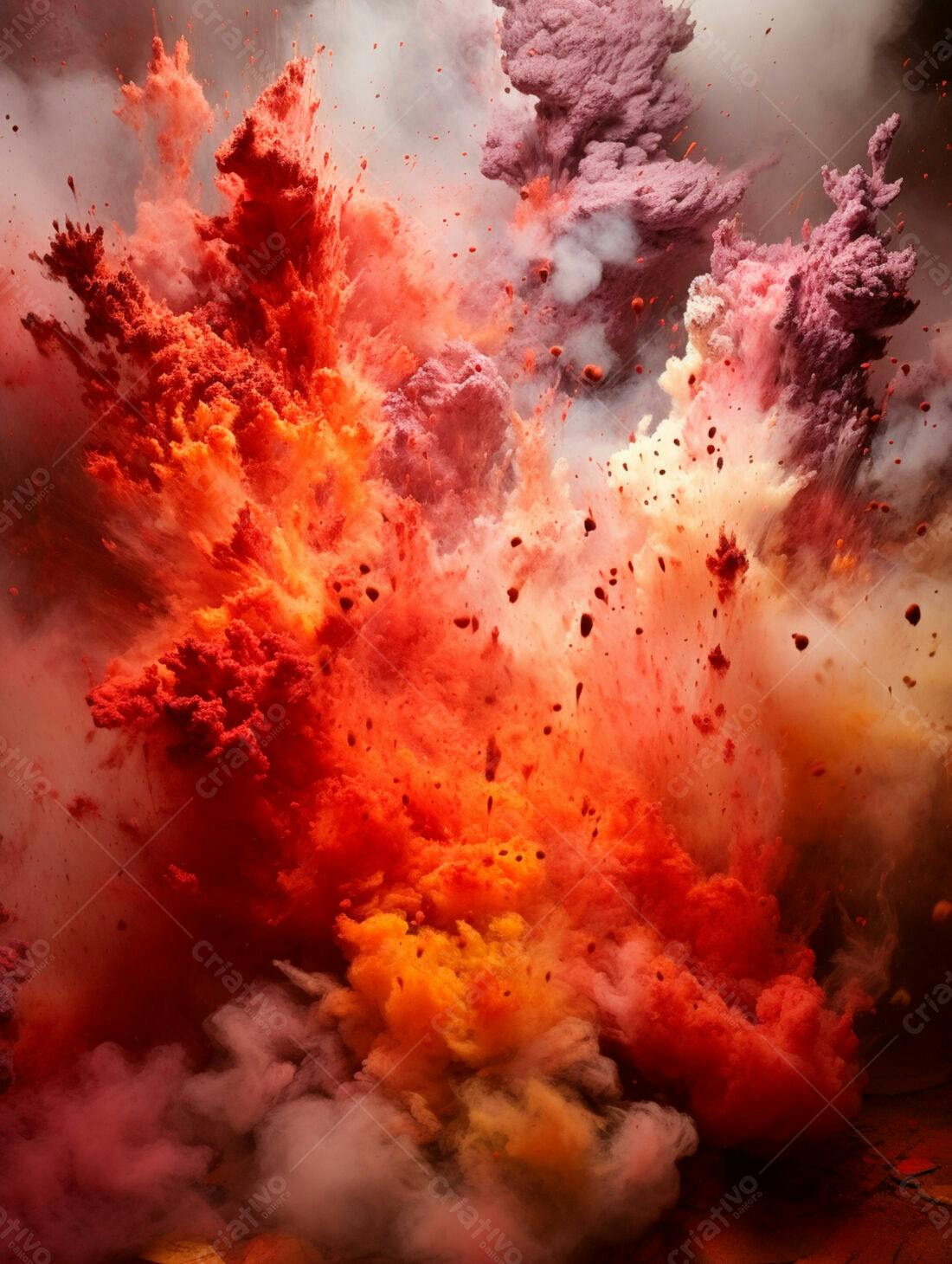 Explosão de pó colorido tons vermelhos e rosa