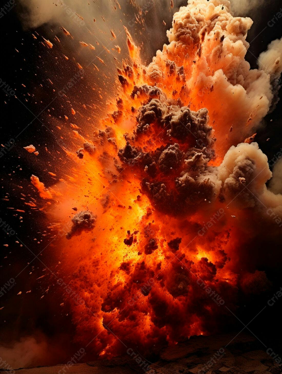 Explosão de fogo e fumaça laranja
