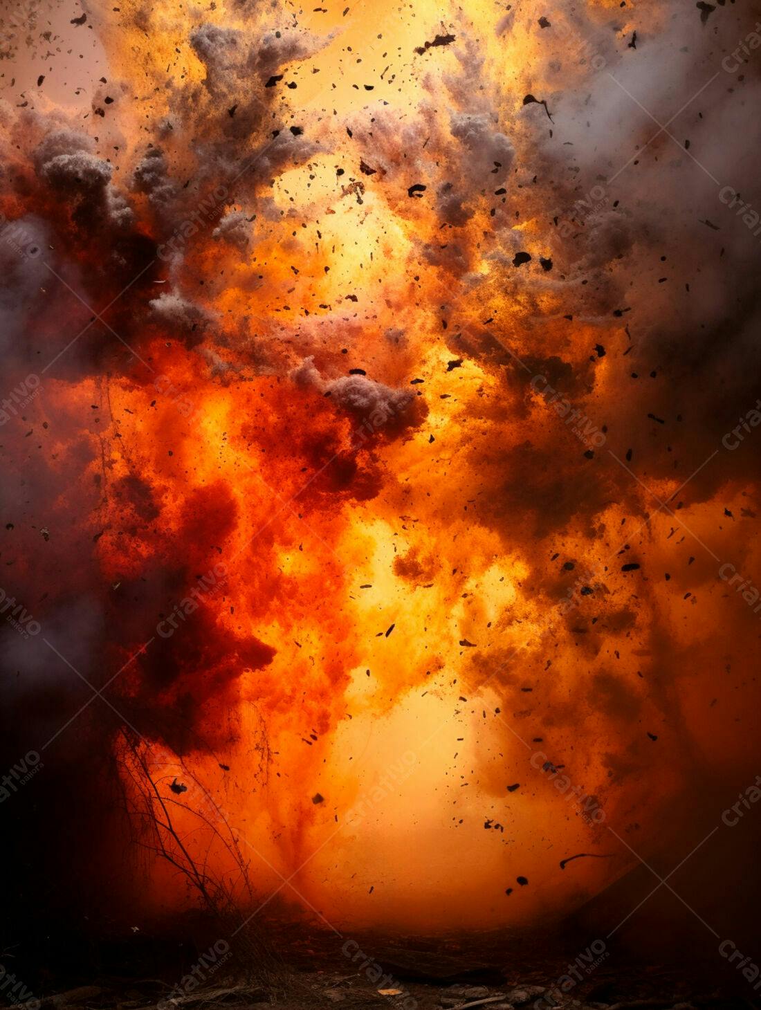 Explosão de fogo intenso e destroços