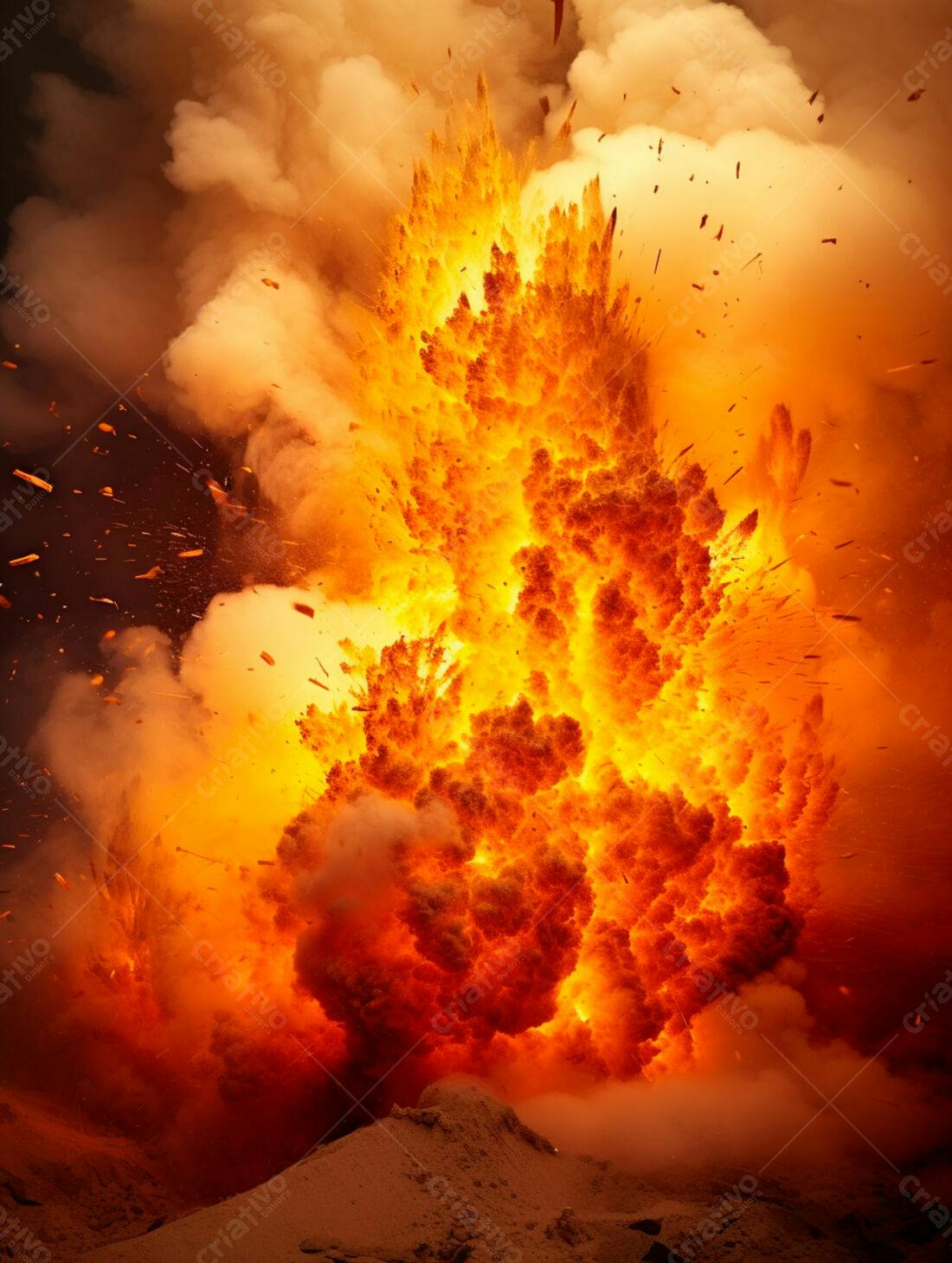 Explosão de fogo e fumaça laranja