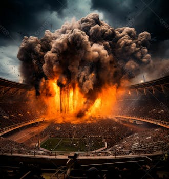 Imagem de uma explosão com fumaça em um estádio em ruínas 3