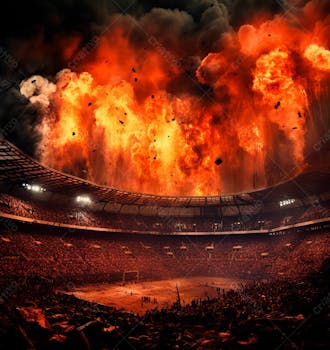 Imagem de uma explosão com fumaça em um estádio em ruínas 7