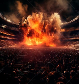 Imagem de uma explosão com fumaça em um estádio em ruínas 10