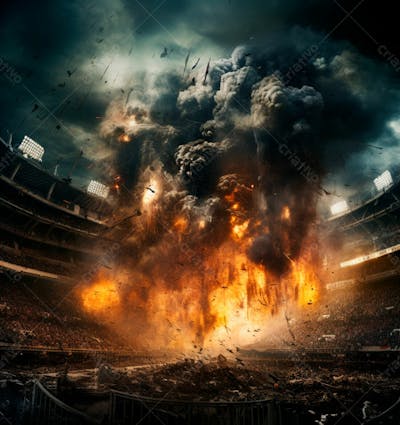 Imagem De Uma Explosão Com Fumaça Em Um Estádio Em Ruínas 12