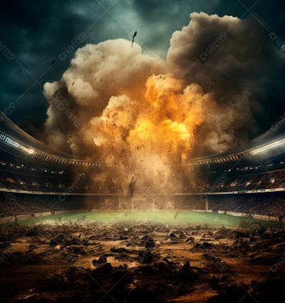Imagem De Uma Explosão Com Fumaça Em Um Estádio Em Ruínas 15