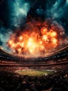Imagem de uma explosão com fumaça em um estádio em ruínas 17