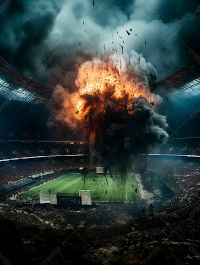 Imagem De Uma Explosão Com Fumaça Em Um Estádio Em Ruínas 20