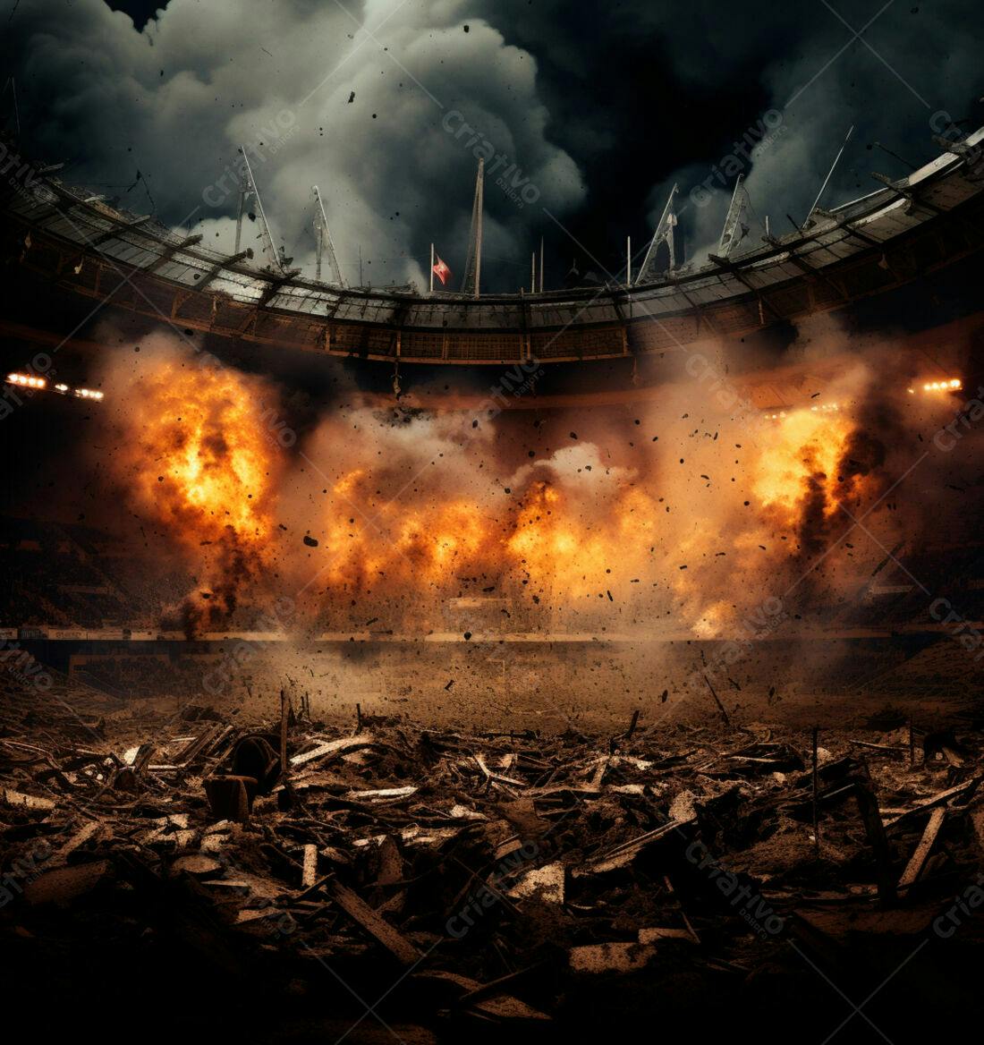 Explosão em estádio destruído