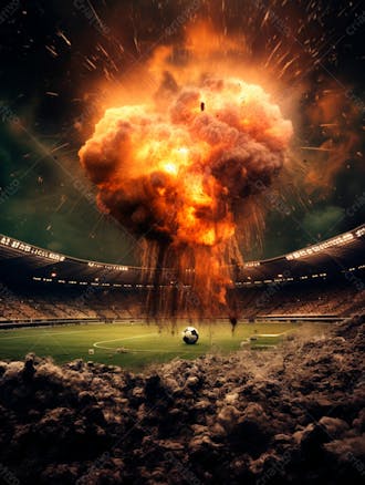 Imagem de uma explosão com fumaça em um estádio em ruínas 50