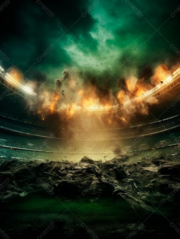 Imagem De Uma Explosão Com Fumaça Em Um Estádio Em Ruínas 66