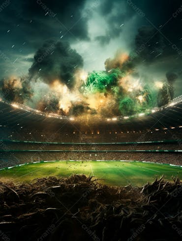 Imagem De Uma Explosão Com Fumaça Em Um Estádio Em Ruínas 72