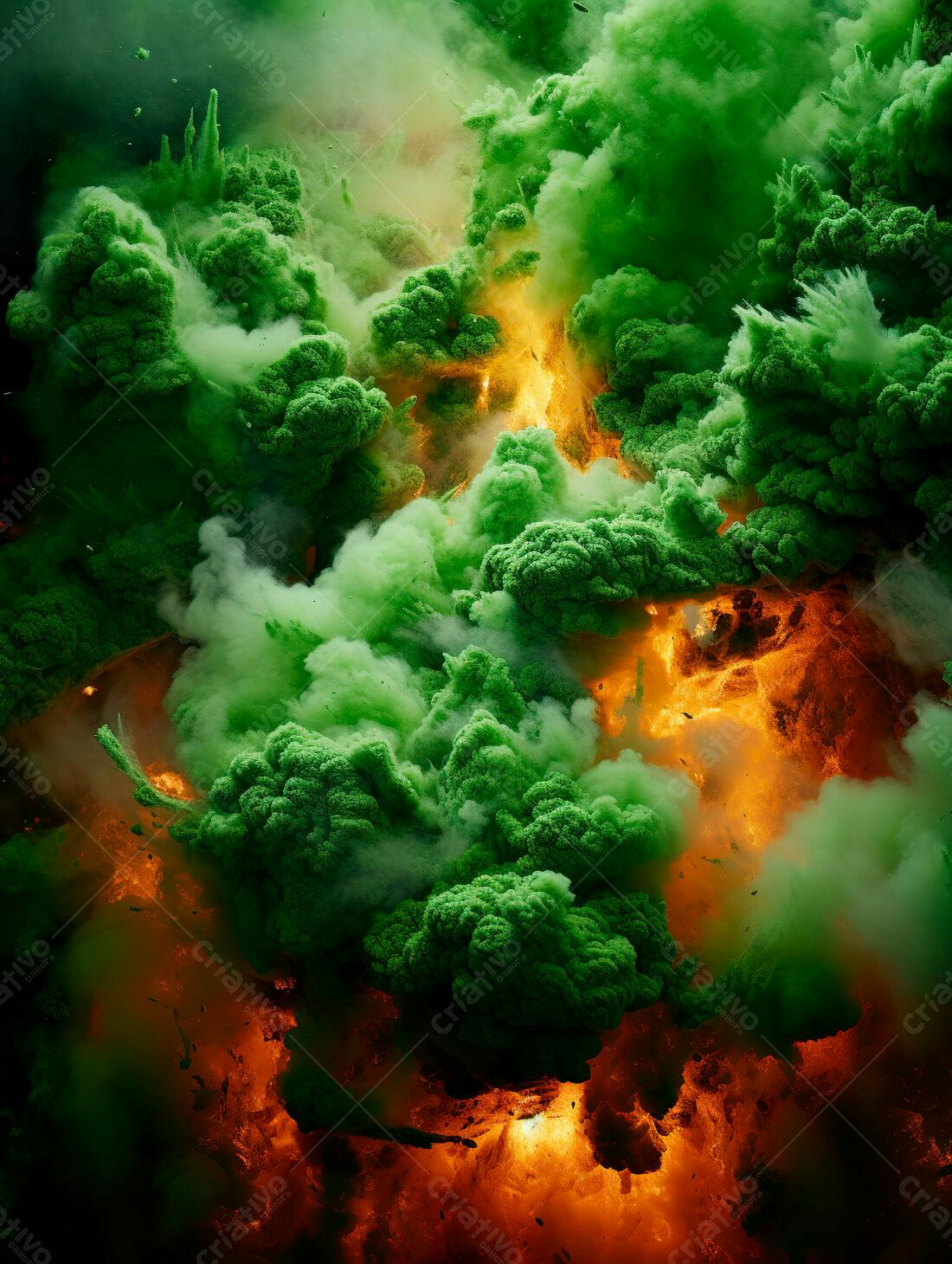 Explosão verde e laranja abstrata