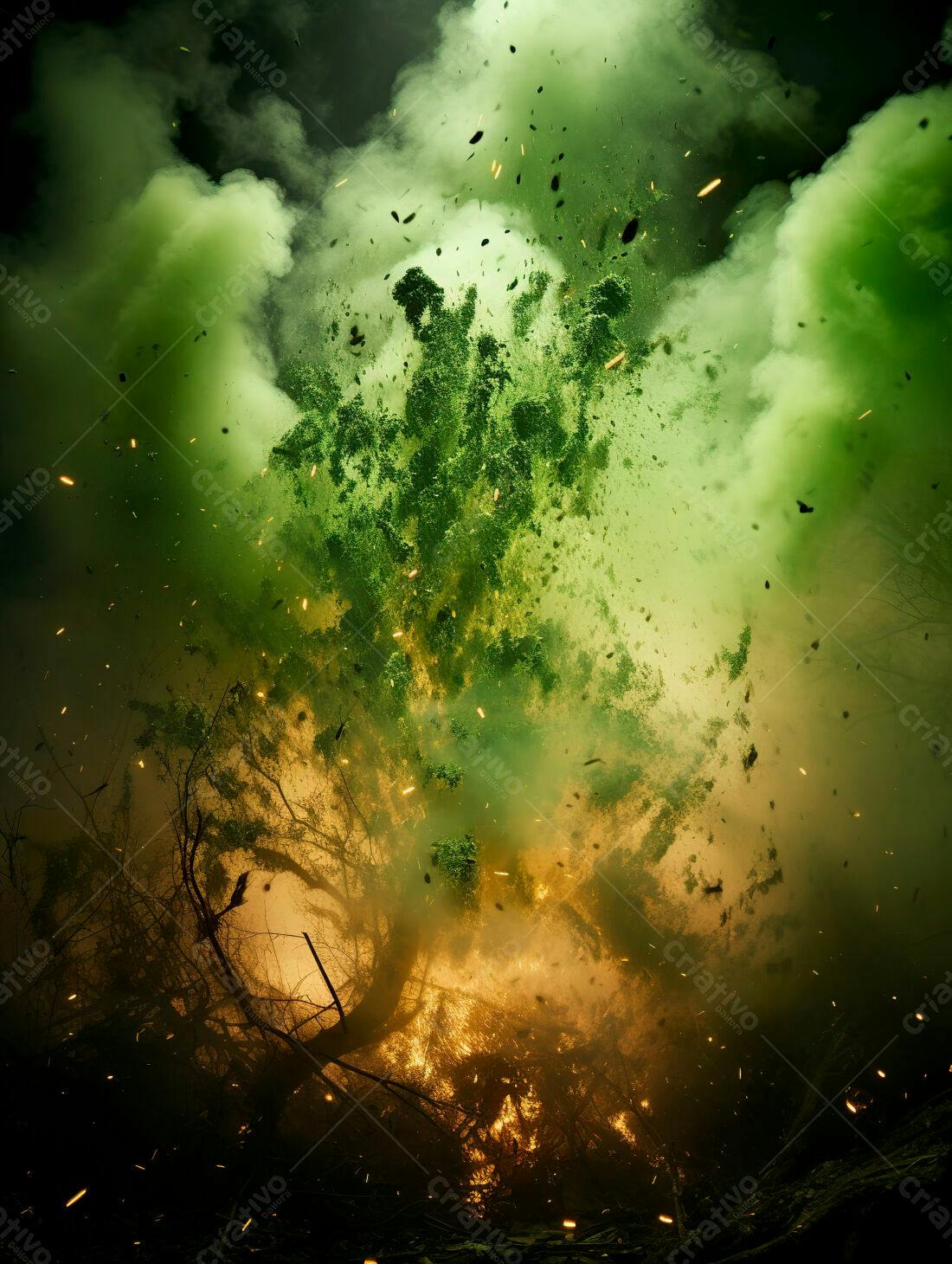 Explosão Verde em Floresta Noturna