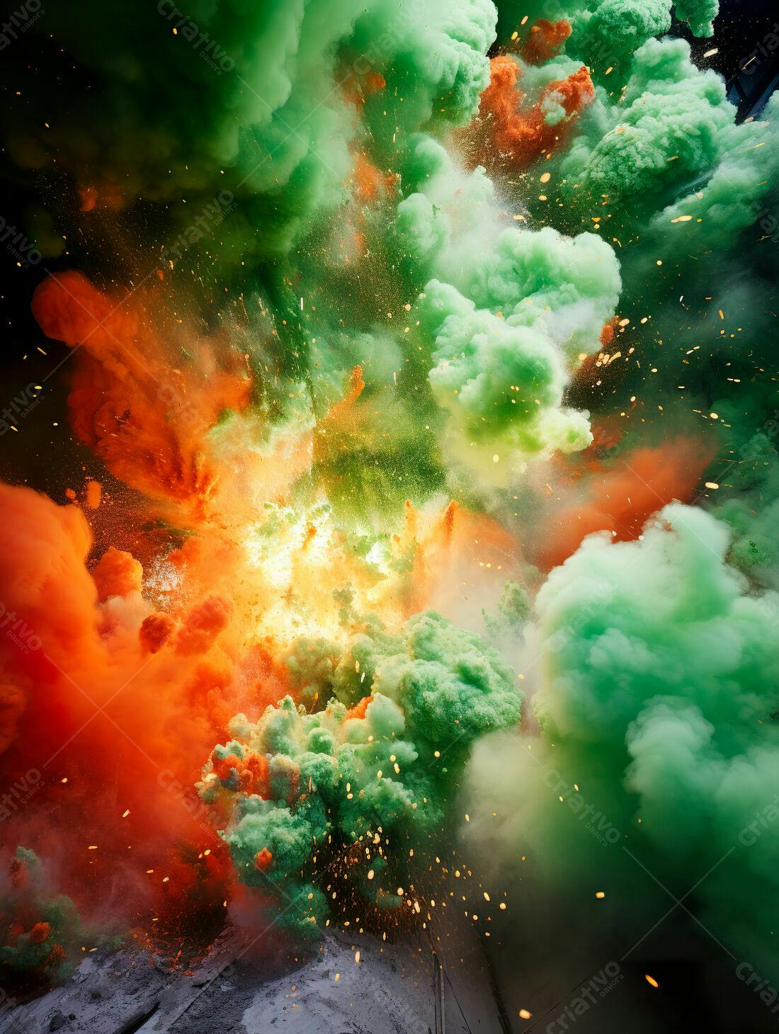 Explosão de cores verde e laranja