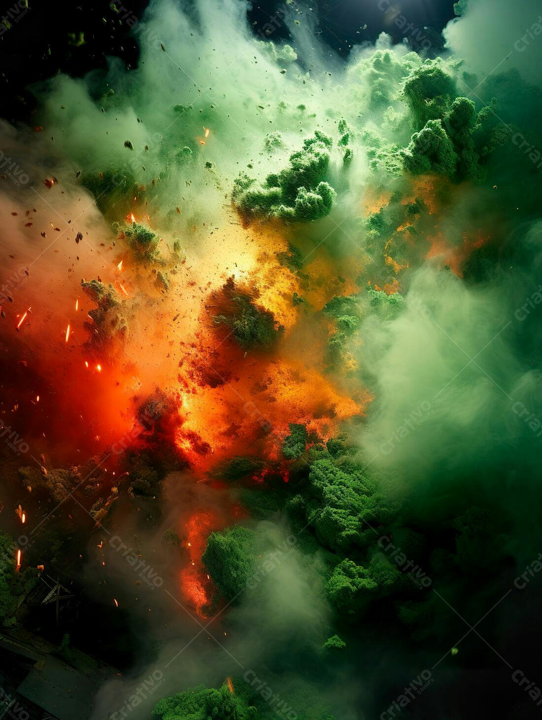 Explosão de cores verde e laranja