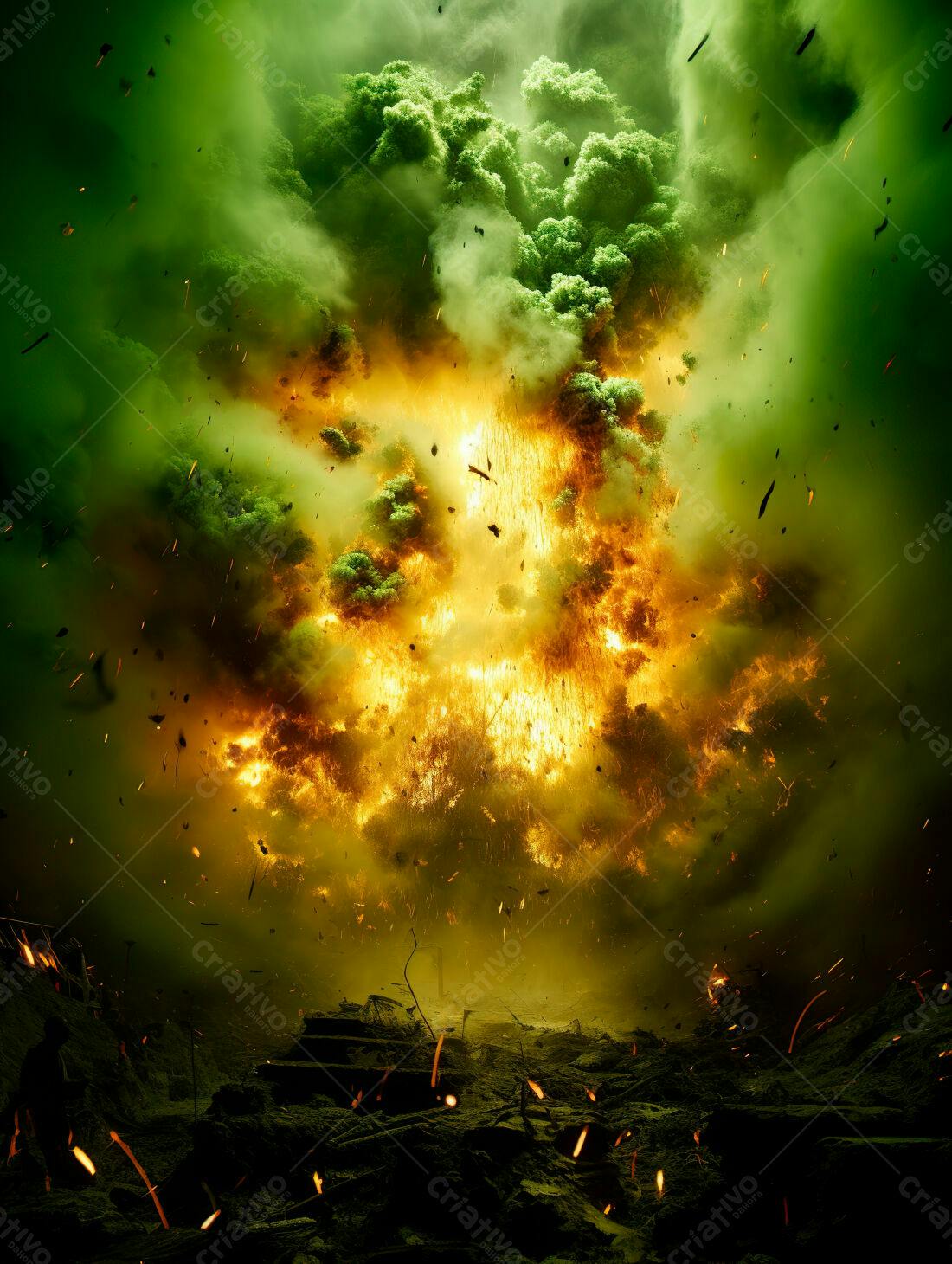 Explosão verde e amarela intensa