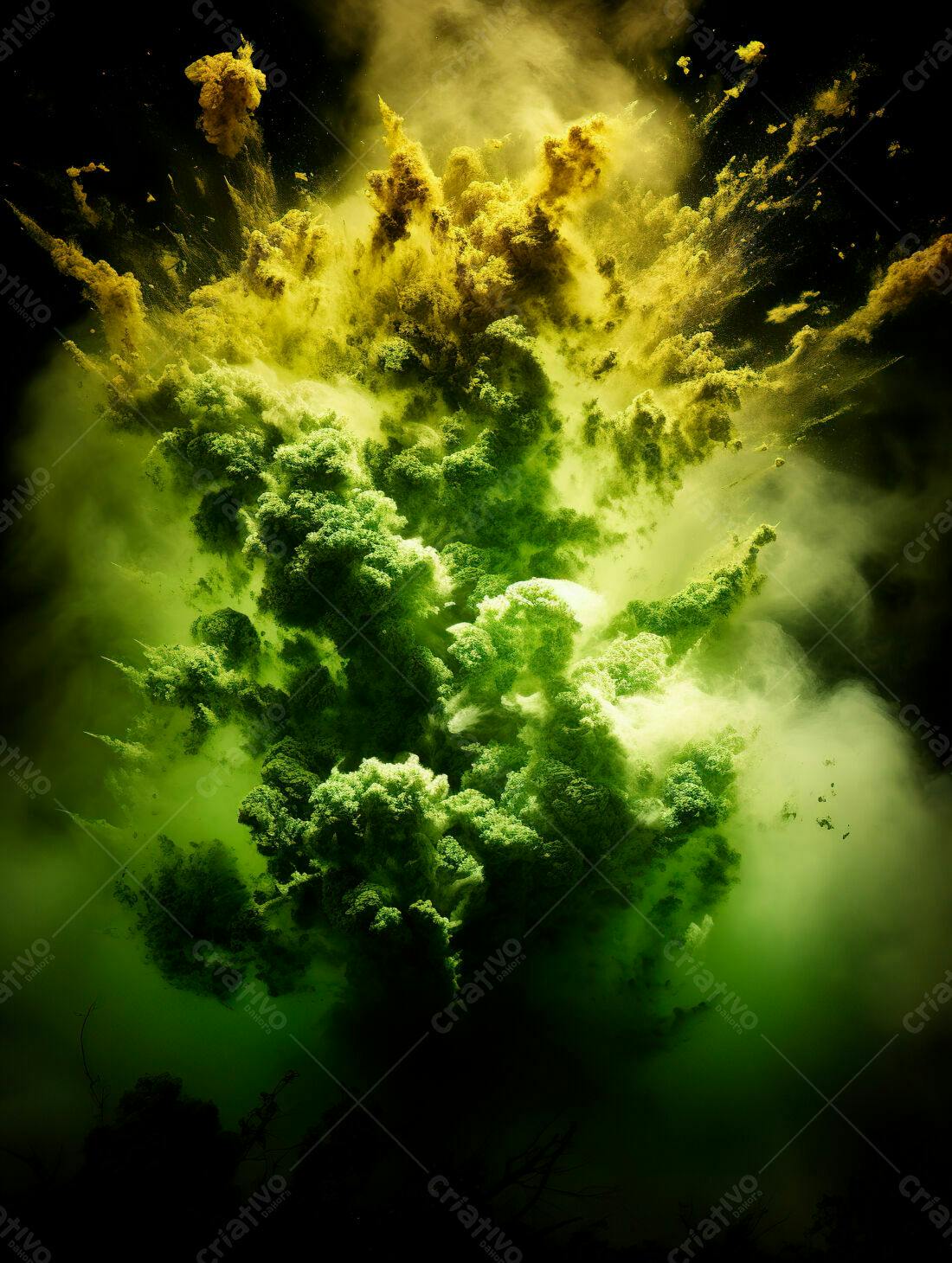 Explosão de Pó Verde e Amarelo