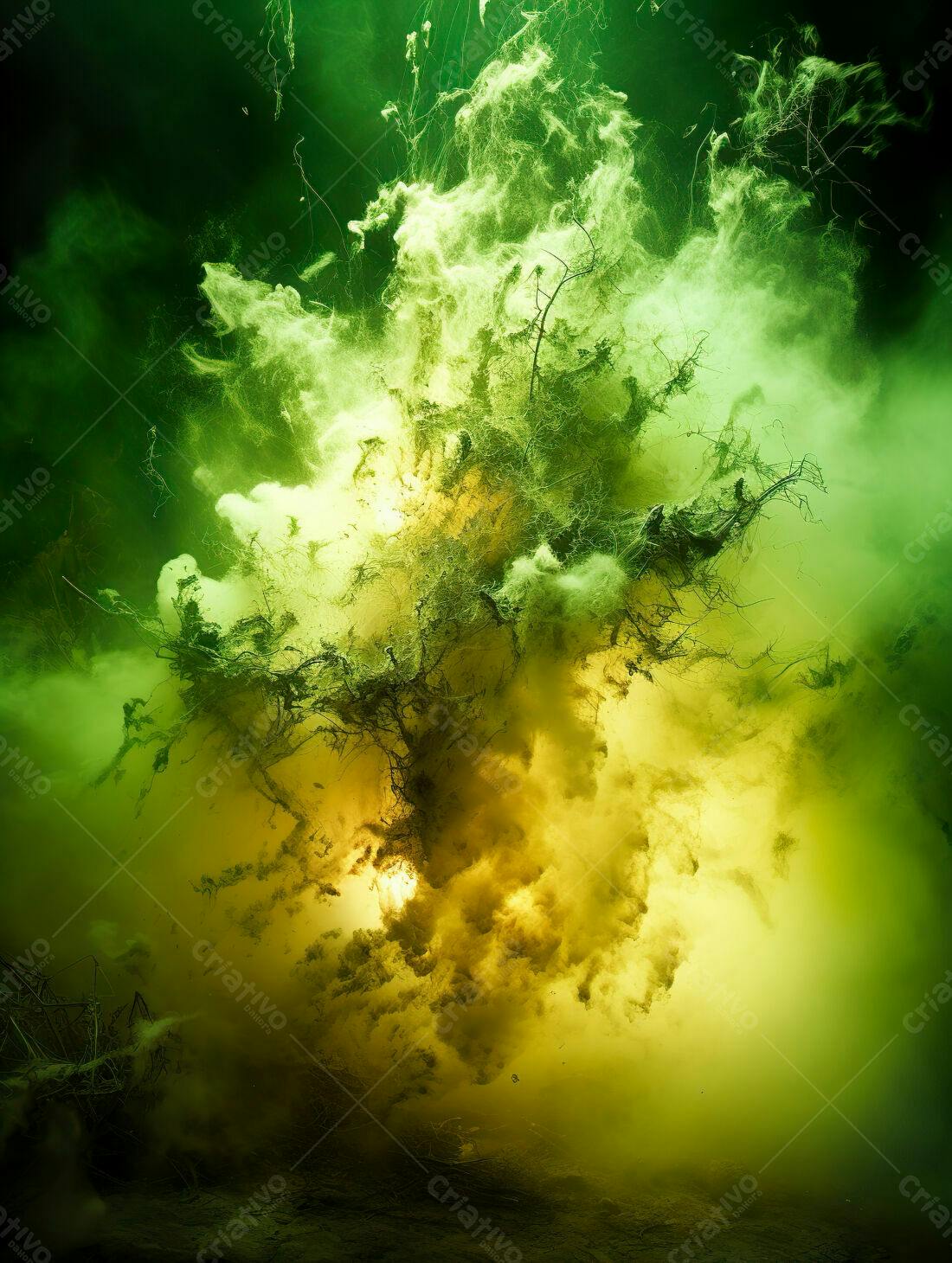 Explosão de tinta verde e amarela abstrata