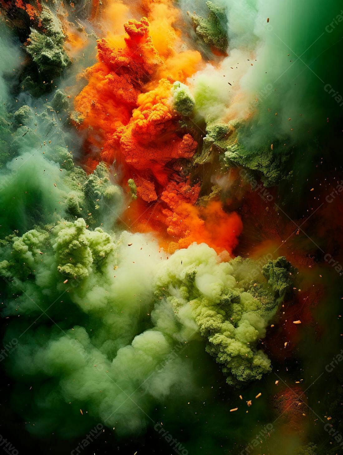 Explosão de cores laranja e verde