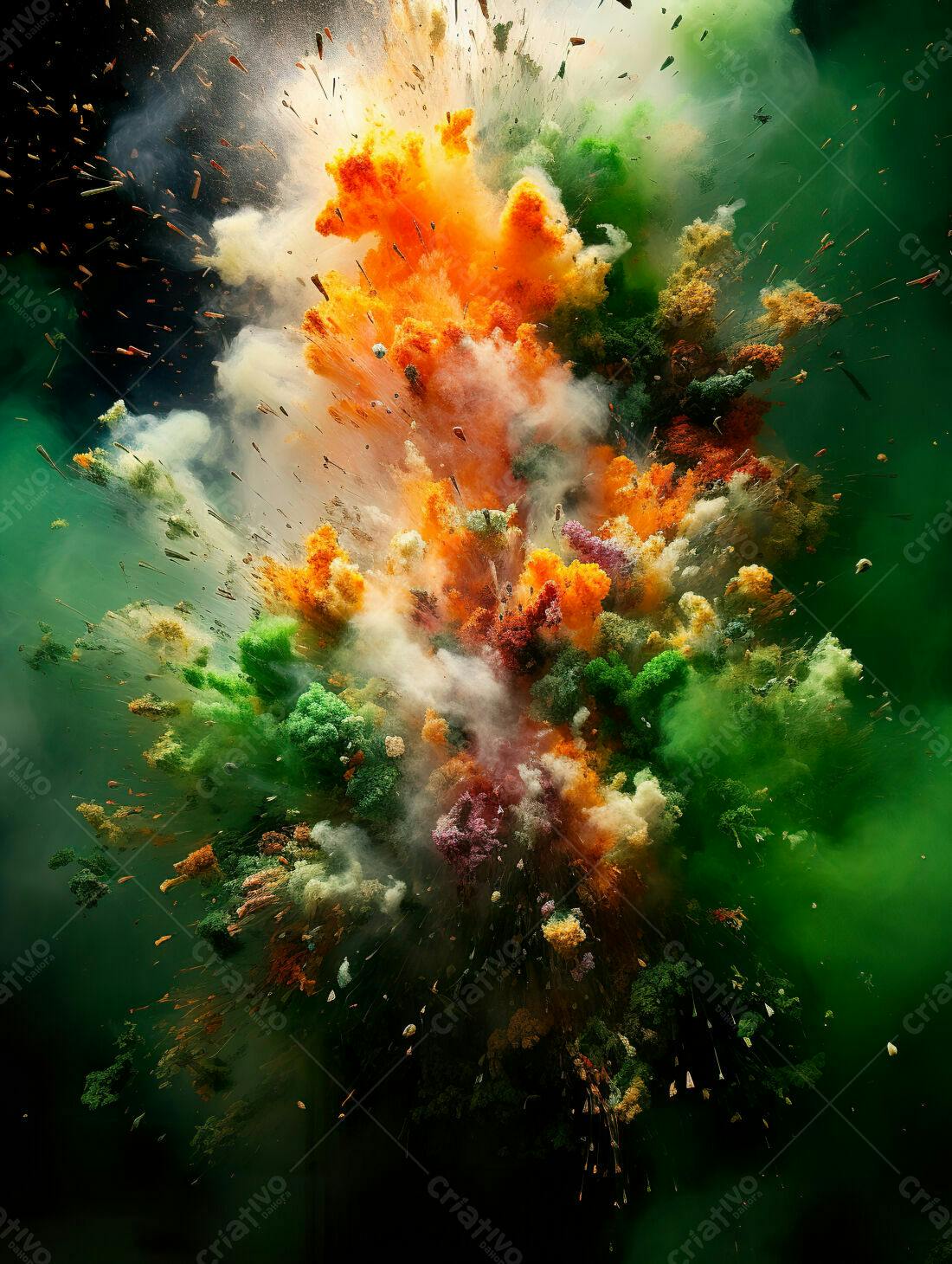 Explosão colorida de flores e pó
